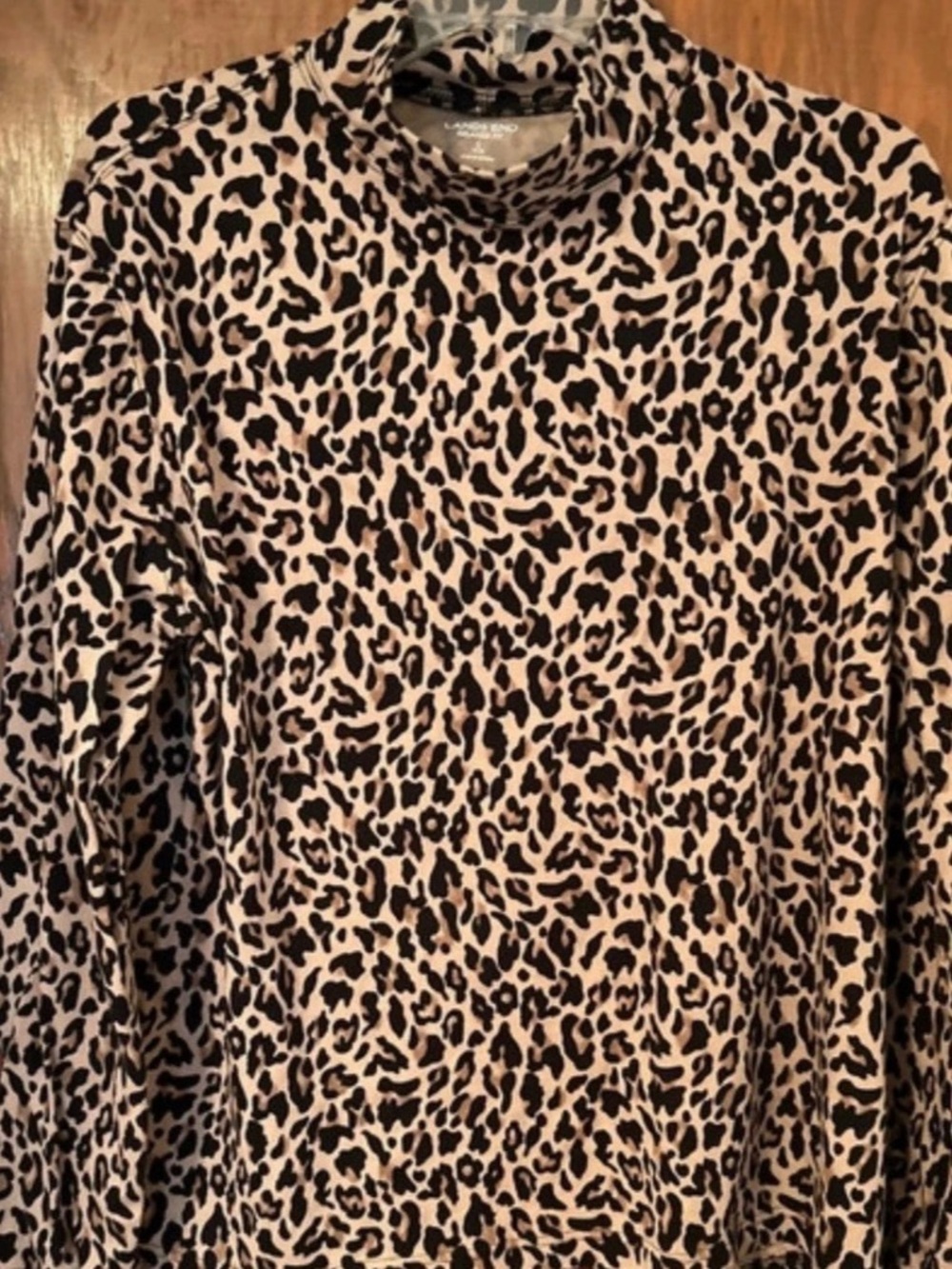 Lands' End Relaxed Fit Cotton Long Sleeve Mock Turtleneck Leopard Print Long